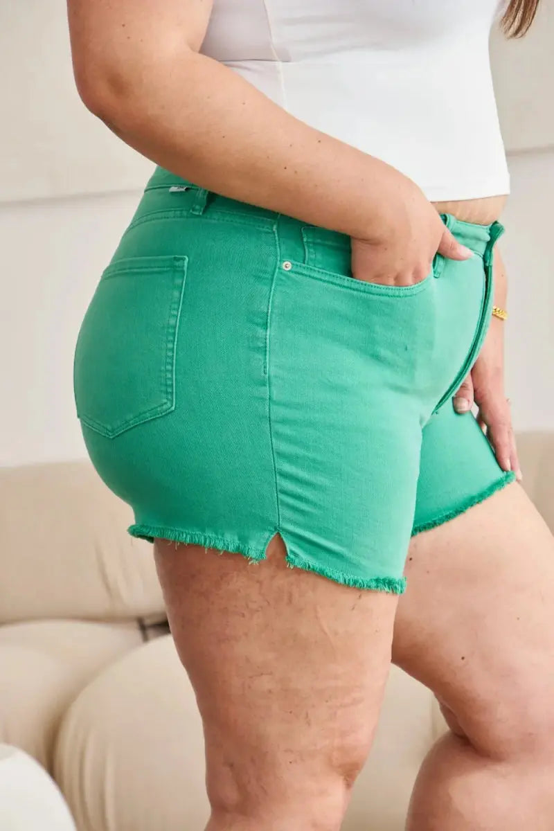 RFM Tummy Control High Waist Raw Hem Denim Shorts for Women - Love Salve